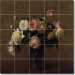 Picture-Tiles.com - Henri Fantin-Latour Flowers Painting Ceramic Tile Mural #87, 60"x60" - Mural Title: Bouquet Of Roses