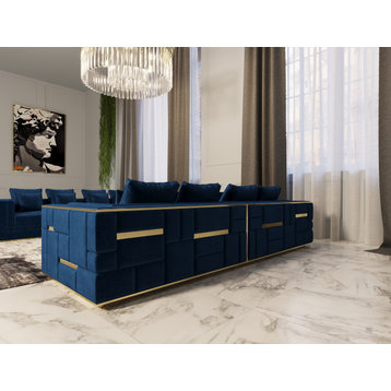Divani Casa Mobray Glam Blue and Gold Fabric Sofa