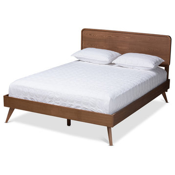 Ulyssa Mid-Century Modern Walnut Brown Wood Full Platform Bed
