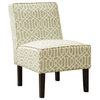White and Olive Upholstered Living Room Armless Accent Chair