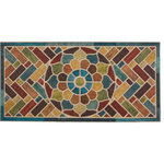 Mohawk Home - Mohawk Home Woodblock Garden Chestnut 2' x 4' Door Mat - Make a stylish first impression with Mohawk Home's Woodblock Garden Entry Mat, featuring a herringbone and floral medallion motif comprised of multicolored woodgrain texture inspired blocks. Ideal for both indoor and outdoor entryways, these resilient doormats offer the dependable durability for use in high traffic spaces and areas exposed to the elements. These doormats are made from 100% recycled rubber with a polyester surface, giving the material a new life as a multifunctional entryway accent for any household. This decorative doormat features a subtle textured surface that absorbs moisture and helps remove dirt and debris from your shoes. Low-profile height offers ideal functionality for high traffic areas and in entryways as it will not obstruct doors from opening or closing. This doormat offers low maintenance upkeep - simply vacuum, shake out, or sweep off debris, spot clean with a solution of mild detergent and water. Do not bleach. Air dry. Dry flat.