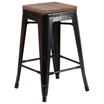 Flash Furniture 24" Backless Black Gold Counter Ht. Stool - CH-31320-24-BQ-WD-GG