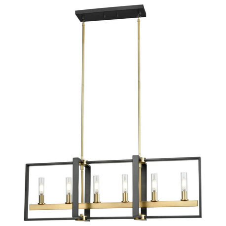 DVI Lighting Blairmore 6 Light Linear Pendant, Venetian Brass-Graphite