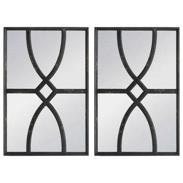 Rectangular Carved Wall Mirror, Antique Black