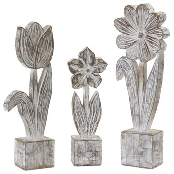 Potted Floral, 3-Piece Set, 10.5"H, 12.75"H, 14.25"H Resin/Stone Powder