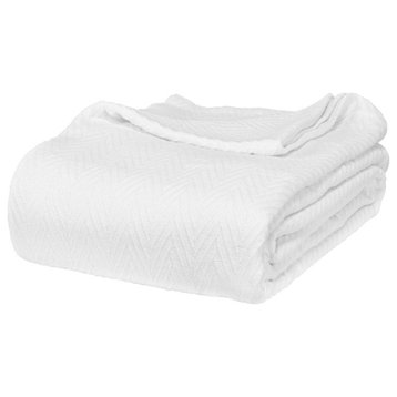 100% Cotton Metro Chevron Thermal Woven Blanket, White, Throw