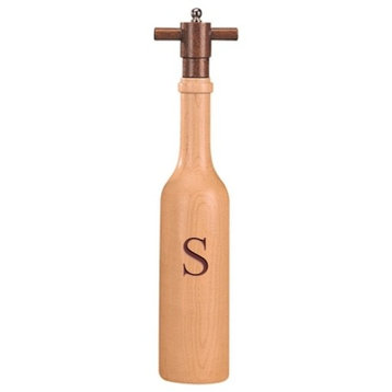 Wine Bottle Maple Wood Pepper Grinder, Custom Personalized Initial,  "S"