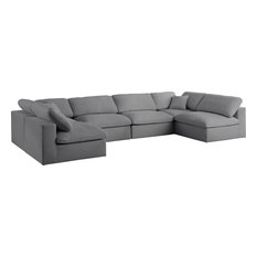 Serene Linen Down Filled Cloud Modular Sectional, Grey, 6-Seater