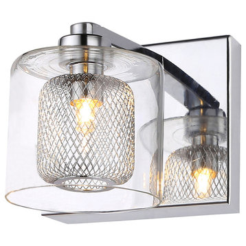 Mesh Metal Frame Wall Sconce, Glass Cover, Chrome Hardware