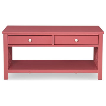 Linon Luster Two-Drawer Wood Coffee Table in Merlot Red
