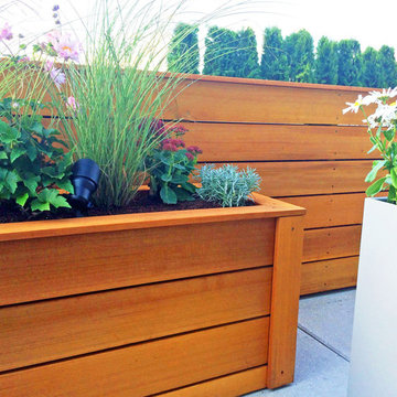 Carroll Gardens, Brooklyn Roof Garden - Custom Planter Boxes, Bench Sectional, a
