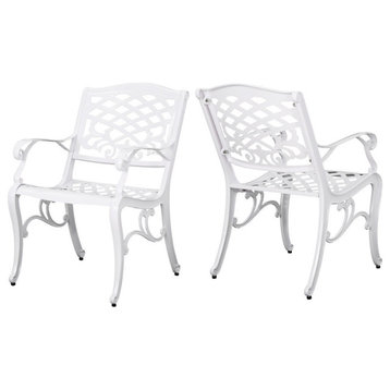 GDF Studio Brody Outdoor White Cast Aluminum Arm Chair, White, Set of 2