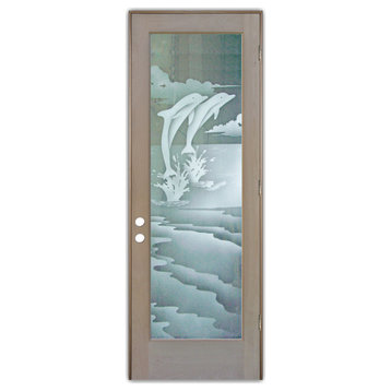 Front Door - Dolphins Leaping - Alder Clear - 36" x 80" - Knob on Left -...