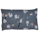 Lorna Syson - Long Tailed Tit Bloom Cushion - The Long Tailed Tit Bloom Cushion was inspired by scenes in the South East of London. With many long walks in large parks in the area, the designer saw flocks of these birds as they flitted among the magnolia trees in the area, and felt the need to capture their beauty for the enjoyment of others. This pillow is part of the Bloom collection, which celebrates the small wildlife that thrives in the midst of the flowering plants and shrubs that can be found in British parks. Lorna Syson founded her studio in 2009, specialising in home decor that draws its inspiration from the stunning English countryside.