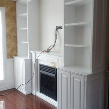 Built-in bookcase and fireplace