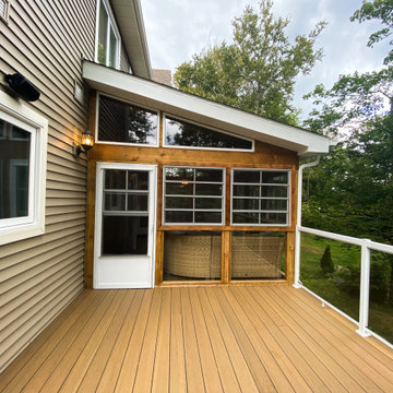 Cozy Sunroom Decor + Composite Deck + Glass Railings + Decor | Nova Scotia