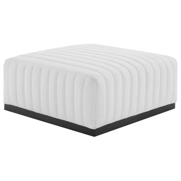 Conjure Channel Tufted Upholstered Fabric Ottoman, Black White
