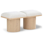 Meridian Furniture - Pavilion Black Boucle Fabric Bench, Cream, Natural Finish, 36" W X 15.5" D X 17.5" H - Bring valuable seating and remarkable style to your space with this cream Pavilion boucle fabric bench, an exquisite balance of style and usability for the entryway, bedroom, and beyond. Crafted from oak veneer with a natural finish, this bench has a 4-inch-thick seat cushion that's channel-tufted for a touch of luxury. The bench's columnar bases add a dash of art deco design, making it a captivating focal point in any room.
