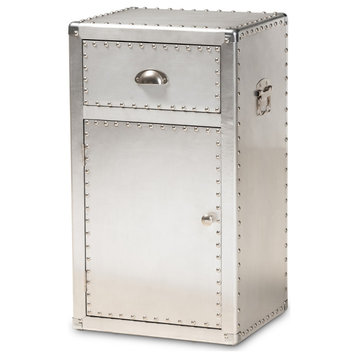 French Industrial Silver Metal 1-Door Accent Storage Cabinet