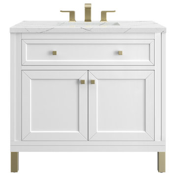 Chicago 36" Single Vanity, Glossy White, 3CM Ethereal Noctis Top