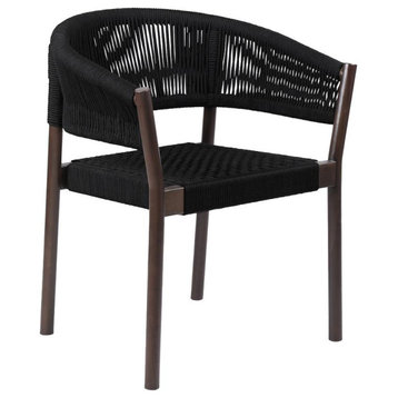 Doris Indoor Outdoor Dining Chair in Dark Eucalyptus Wood with Black Rope -...