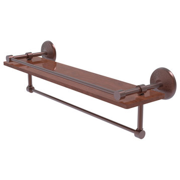 Monte Carlo 22" Wood Shelf with Gallery Rail and Towel Bar, Antique Copper