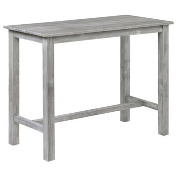 Rustic Rectangular Wooden Pub Table With Block Legs, Gray