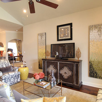 Transitional Living Room with Yellows and Grays