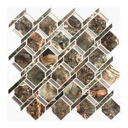 Abolos - Musico 3"x2" Square Diamond Glass Mosaic Tile,Agate Stone - Mosaic Tile