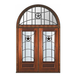 Prehung Transom Double Door 80 Mahogany Texan Texas Star 3/4 Lite - Front Doors