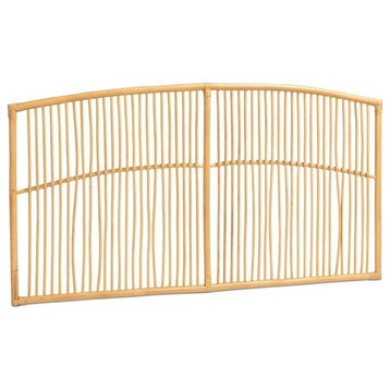 Modern Queen Size Headboard, Natural Rattan Construction With Spindle Pattern