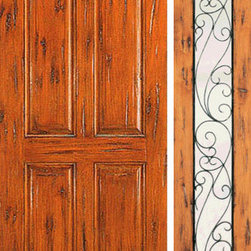 Door with One Sidelite Exterior Prehung Knotty Alder, 4-Panel - Front Doors