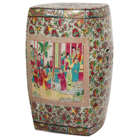 18" Rose Medallion Square Porcelain Garden Stool