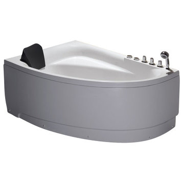 5' Single Person Corner White Acrylic Whirlpool Bath Tub, Drain On Right