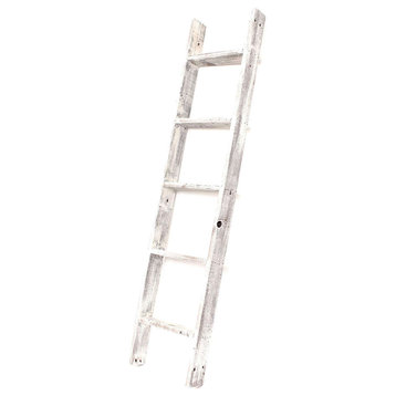 HomeRoots 4 Step Rustic White Wood Ladder Shelf