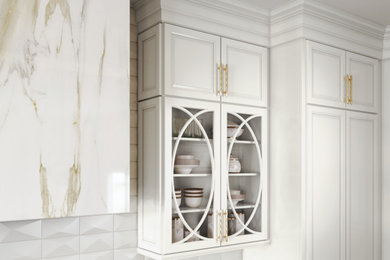 Ejemplo de cocina clásica renovada con armarios con paneles con relieve