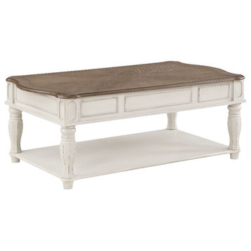 ACME Florian Wooden Coffee Table with Lift Top in Oak and Antique White
