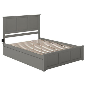 AFI Madison Solid Wood Queen Bed and Footboard with Twin XL Trundle in Gray