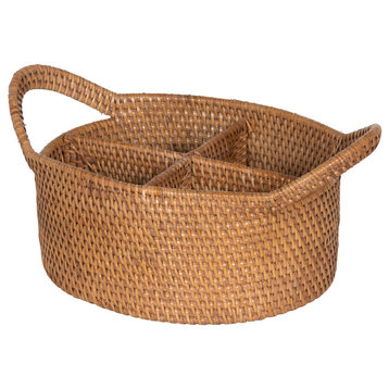 Loma Oval Rattan Utensil and Bottle Basket, Honey-Brown