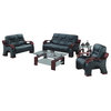 9025 Black Bonded Leather Three Piece Sofa Set With Mahogany Arms