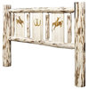 Montana Woodworks Pine Wood Full Headboard with Engraved Bronc Design in Natural