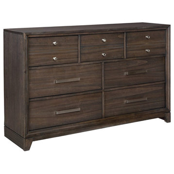 Transitional Dresser, Dovetailed Construction With 7 Drawers, Chestnut Brown