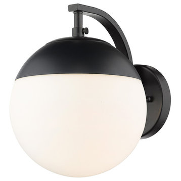 Dixon Sconce in Black with Opal Glass and Black Cap