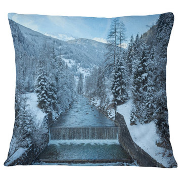 Winter Mountain Stream Landscape Photography Throw Pillow, 16"x16"