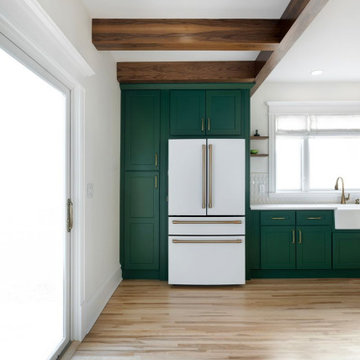 Transitional Craftsman Kitchen Remodel in Minneapolis with Green Cabinets & Cust