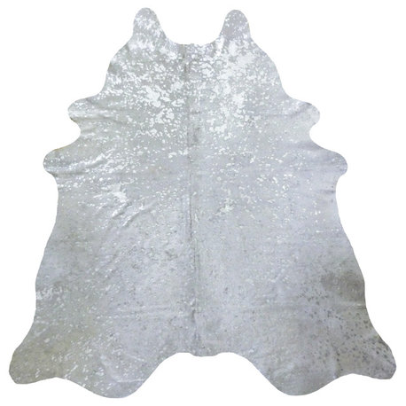 Silver Metallic Devore on White Brazilian Cowhide, 7x8