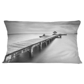 Wooden Sea Bridge Seascape Photography Throw Pillow, 12"x20"