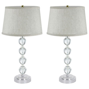 18"H Stacked Glass Ball Lamp Set Brushed Nickel, Textured Oatmeal Shade (Set of