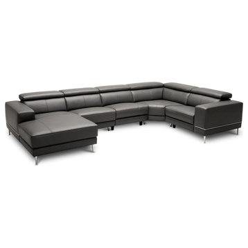 Corley Modern Dark Gray Leather U Shaped Sectional Sofa With Recliners