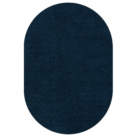 Haze Solid Low-Pile Navy 6 ft. x 9 ft. Oval Area Rug